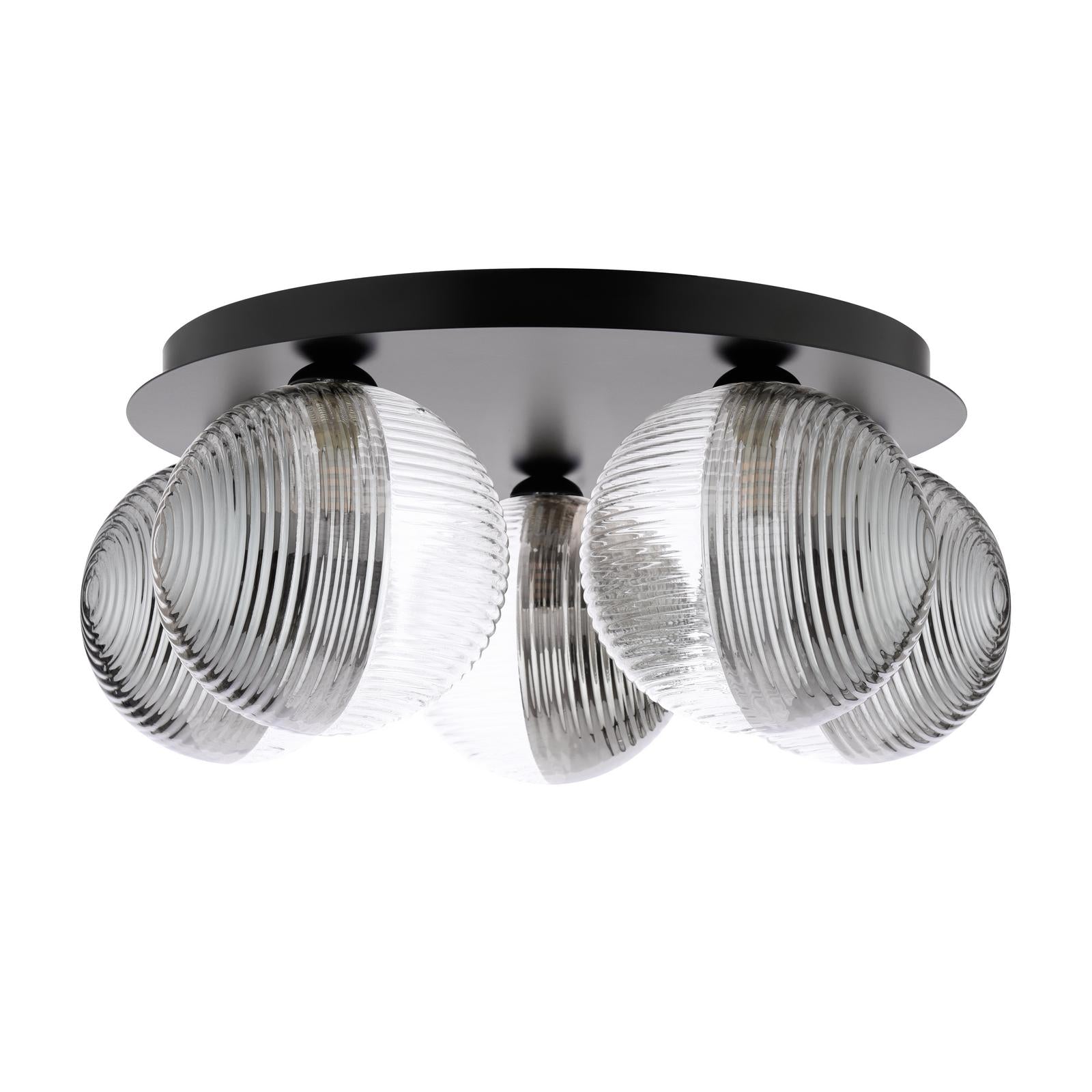 FOL5422-19 Foley 5 Light Flush Matt Black With Smoked/Clear Ribbed Glass