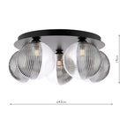 FOL5422-19 Foley 5 Light Flush Matt Black With Smoked/Clear Ribbed Glass