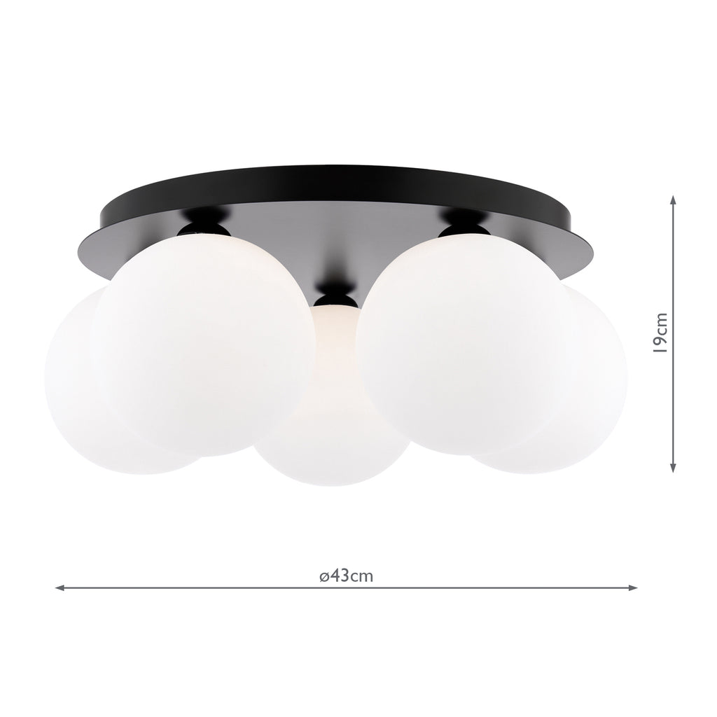 FOL5422-23 Foley 5 Light Flush Matt Black With Opal Glass