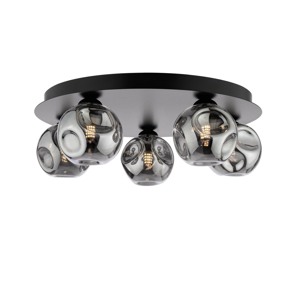 FOL5422-28 Foley 5 Light Flush Matt Black With Closed Organic Smoked Glass