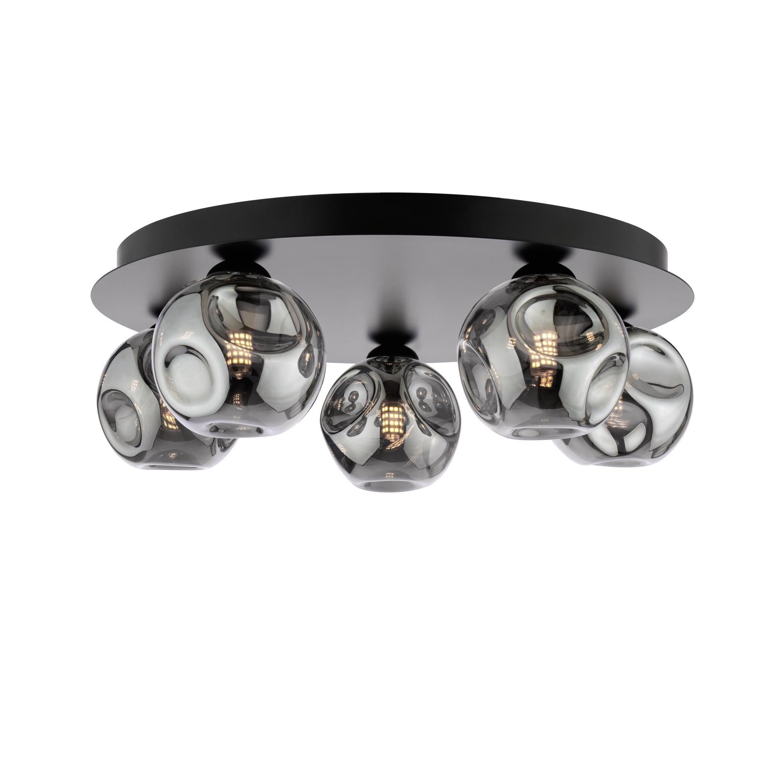 FOL5422-28 Foley 5 Light Flush Matt Black With Closed Organic Smoked Glass