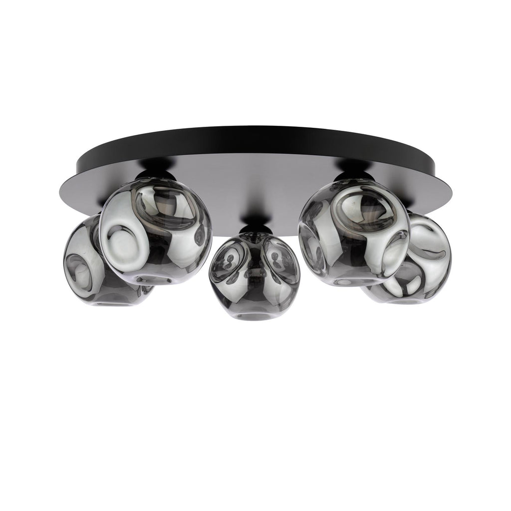 FOL5422-28 Foley 5 Light Flush Matt Black With Closed Organic Smoked Glass