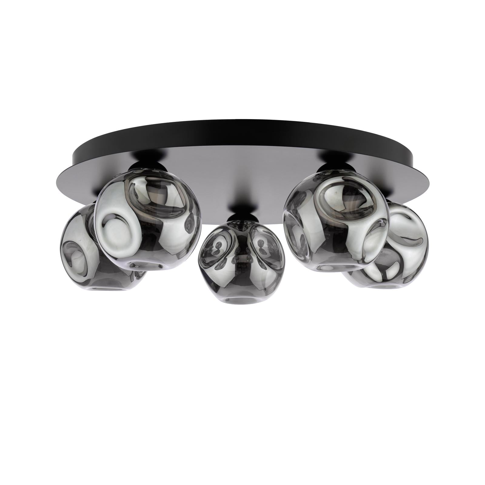 FOL5422-28 Foley 5 Light Flush Matt Black With Closed Organic Smoked Glass