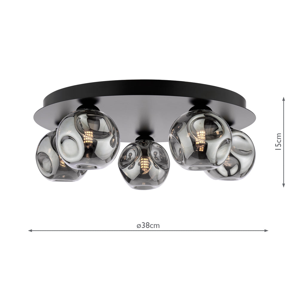 FOL5422-28 Foley 5 Light Flush Matt Black With Closed Organic Smoked Glass