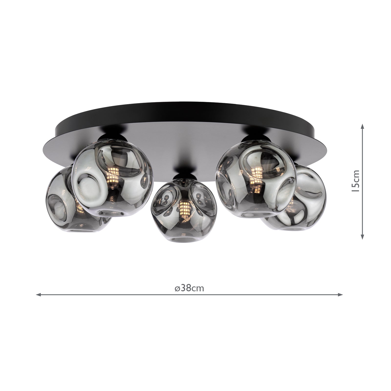 FOL5422-28 Foley 5 Light Flush Matt Black With Closed Organic Smoked Glass