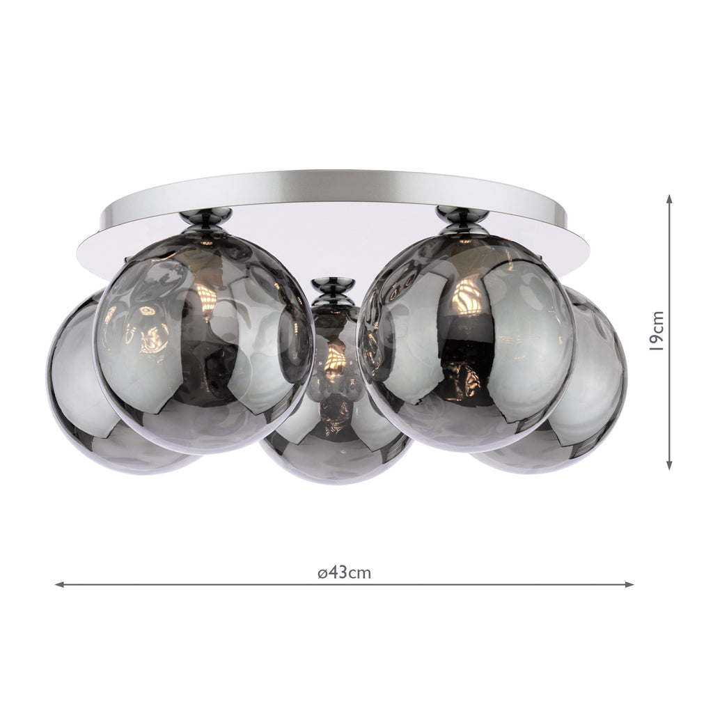 FOL5450-10 Foley 5 Light Flush Polished Chrome With Smoked Dimpled Glass