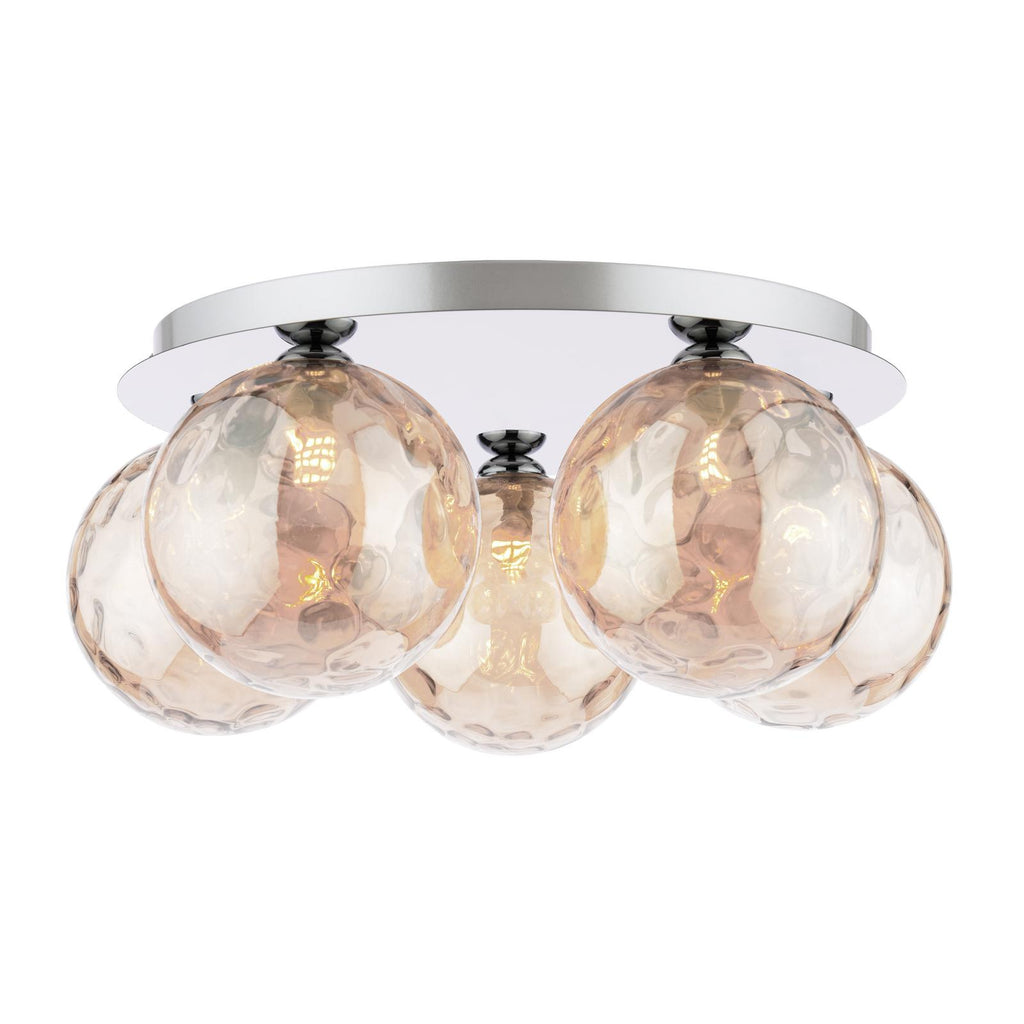FOL5450-11 Foley 5 Light Flush Polished Chrome With Amber Dimpled Glass