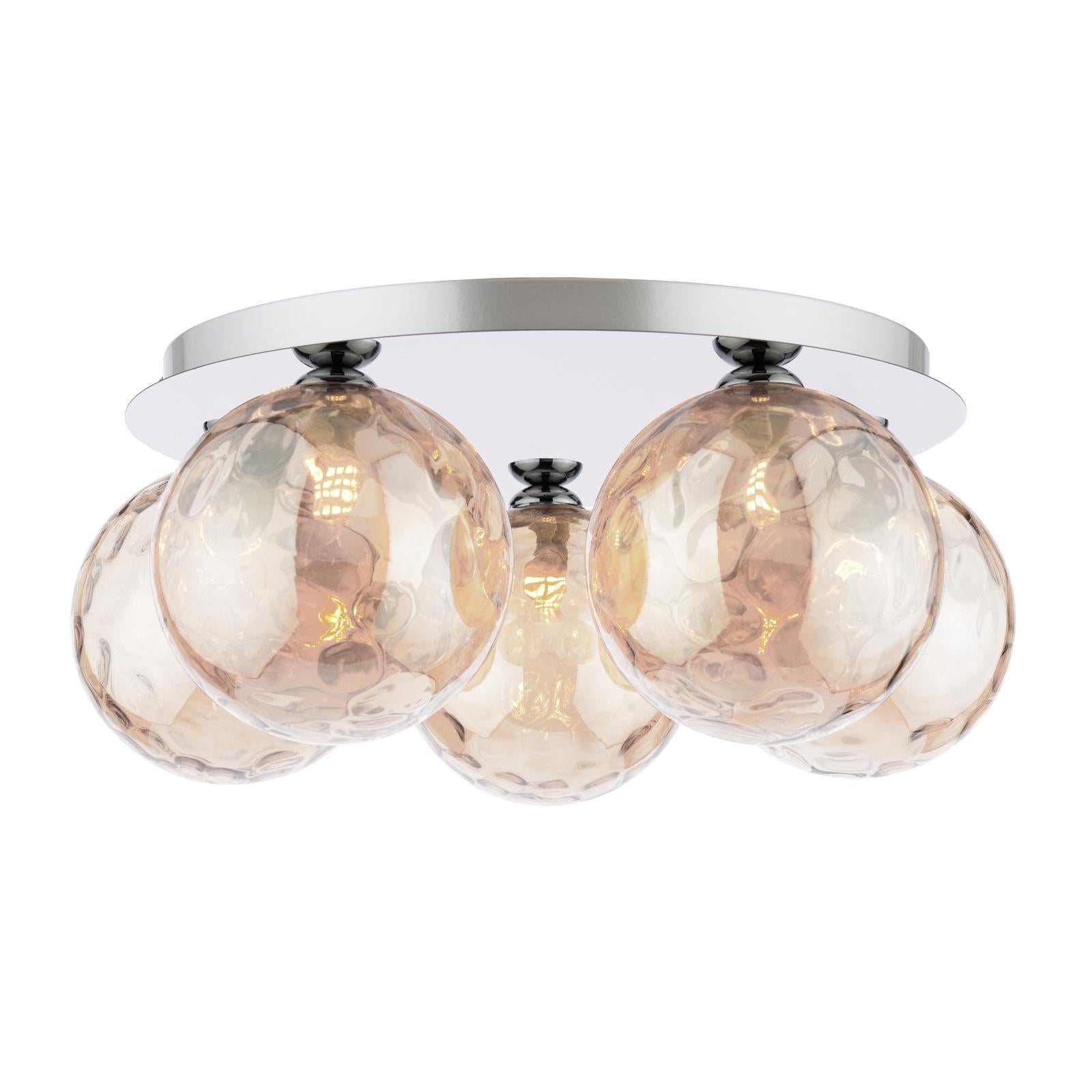 FOL5450-11 Foley 5 Light Flush Polished Chrome With Amber Dimpled Glass