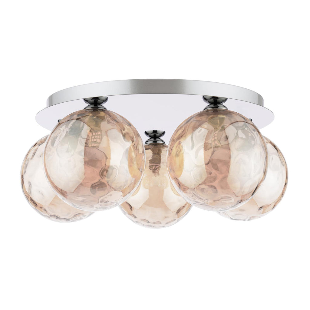 FOL5450-11 Foley 5 Light Flush Polished Chrome With Amber Dimpled Glass