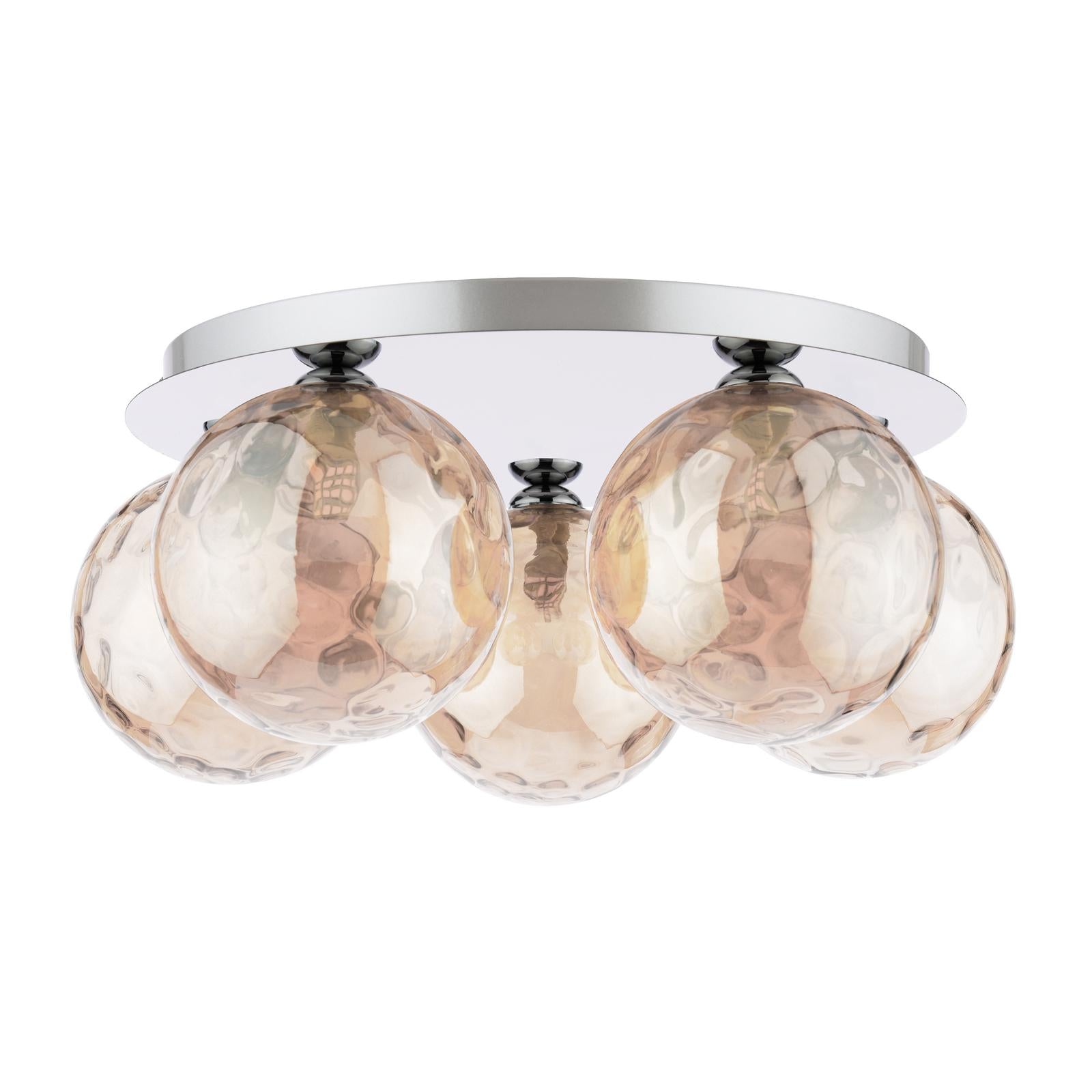 FOL5450-11 Foley 5 Light Flush Polished Chrome With Amber Dimpled Glass