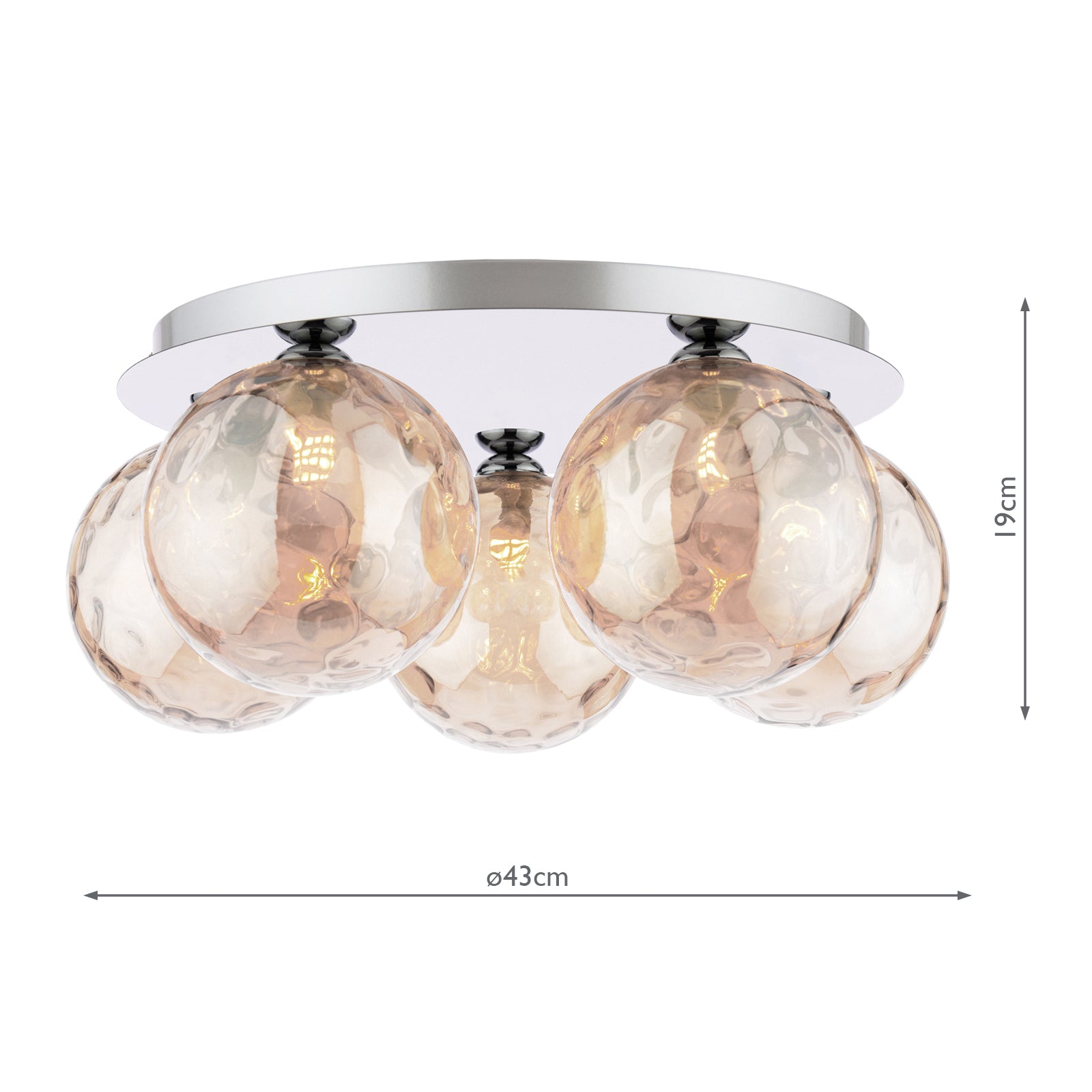 FOL5450-11 Foley 5 Light Flush Polished Chrome With Amber Dimpled Glass