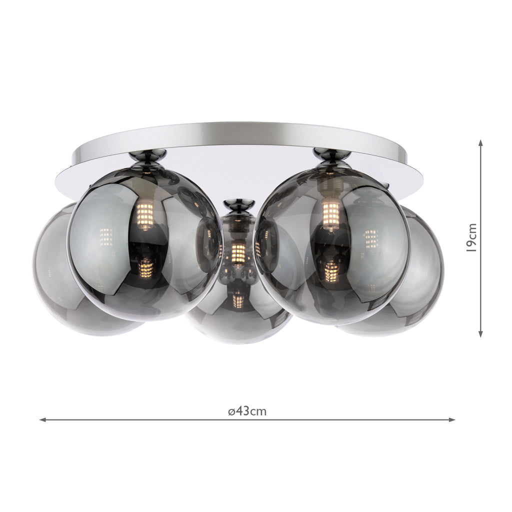FOL5450-24 Foley 5 Light Flush Polished Chrome With Smoked Glass