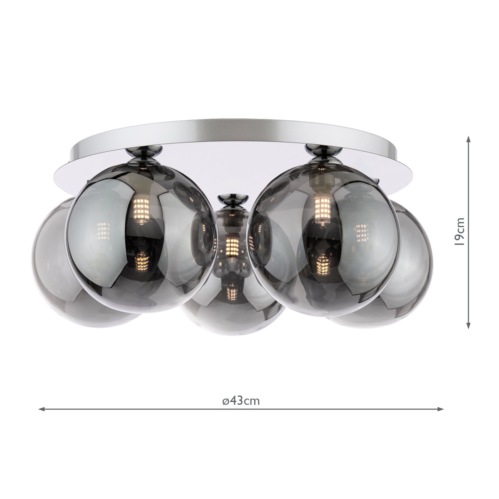 FOL5450-24 Foley 5 Light Flush Polished Chrome With Smoked Glass