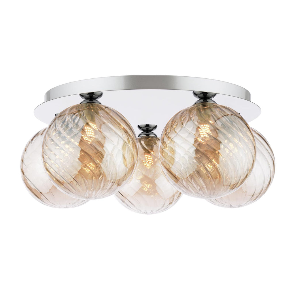 FOL5450-26 Foley 5 Light Flush Polished Chrome With Twisted Amber Glass