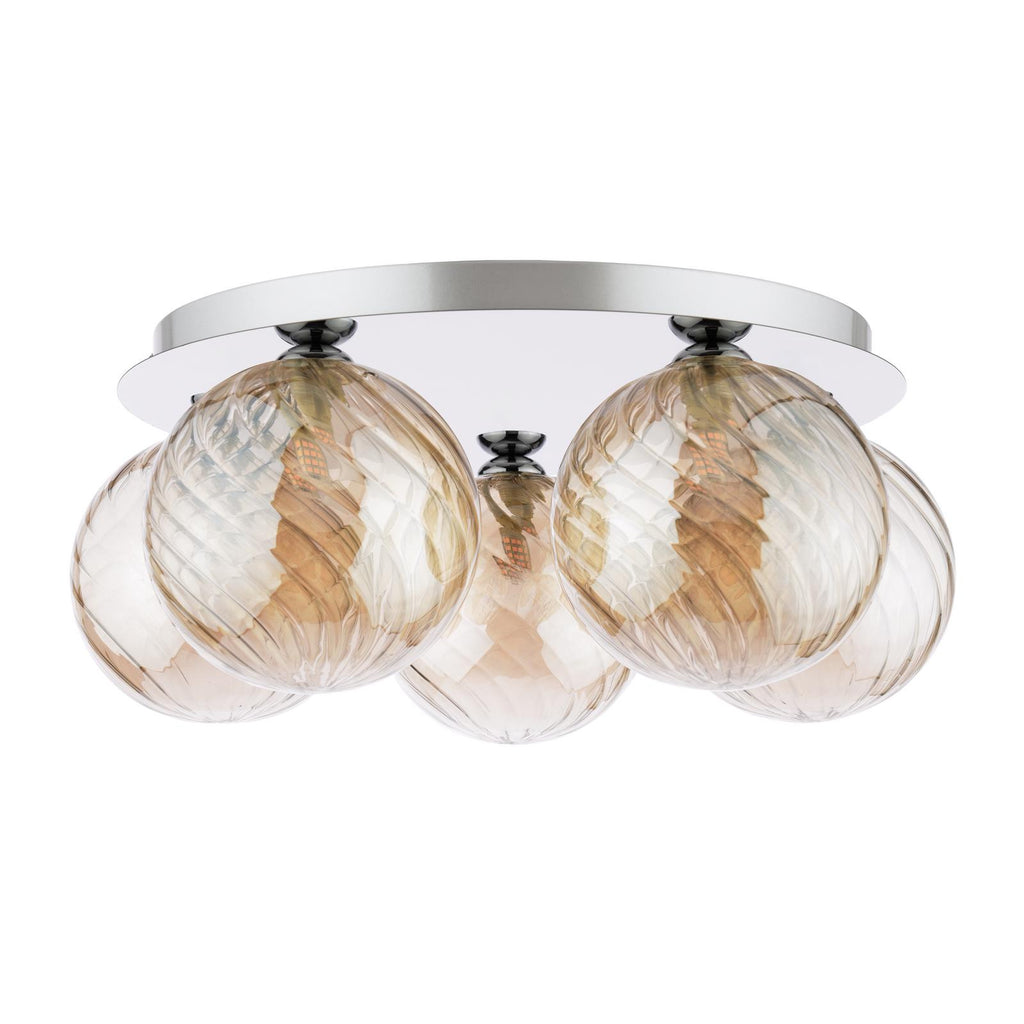 FOL5450-26 Foley 5 Light Flush Polished Chrome With Twisted Amber Glass
