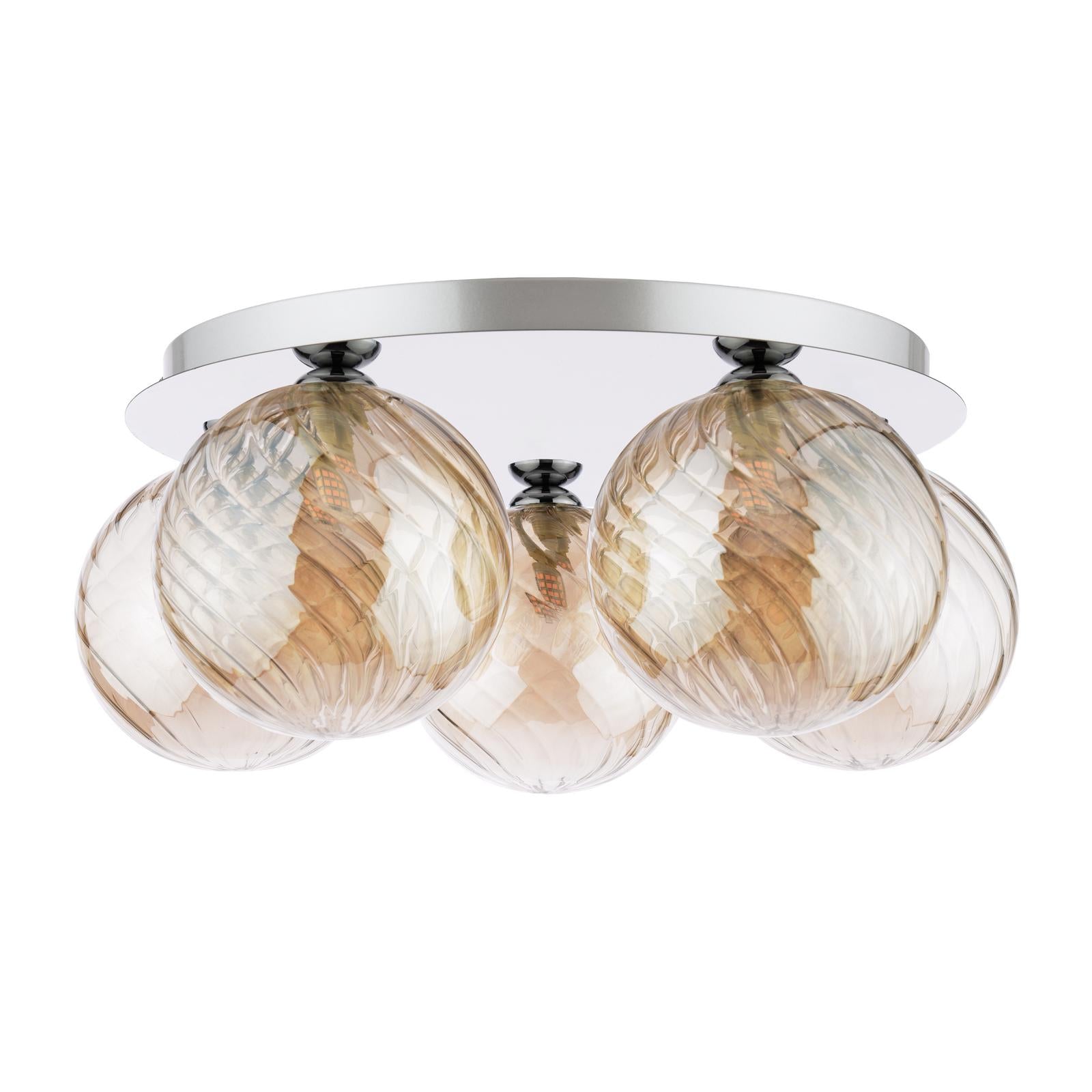 FOL5450-26 Foley 5 Light Flush Polished Chrome With Twisted Amber Glass