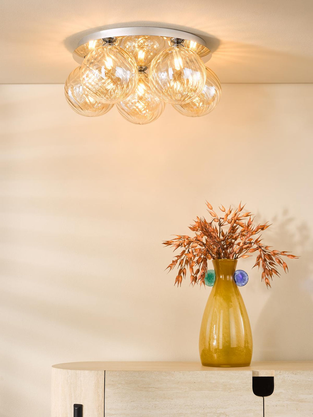 FOL5450-26 Foley 5 Light Flush Polished Chrome With Twisted Amber Glass