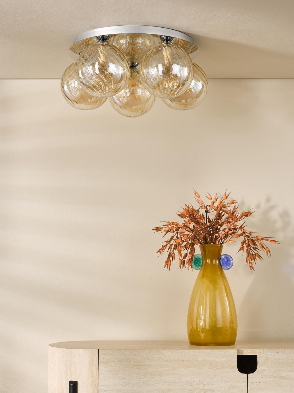 FOL5450-26 Foley 5 Light Flush Polished Chrome With Twisted Amber Glass