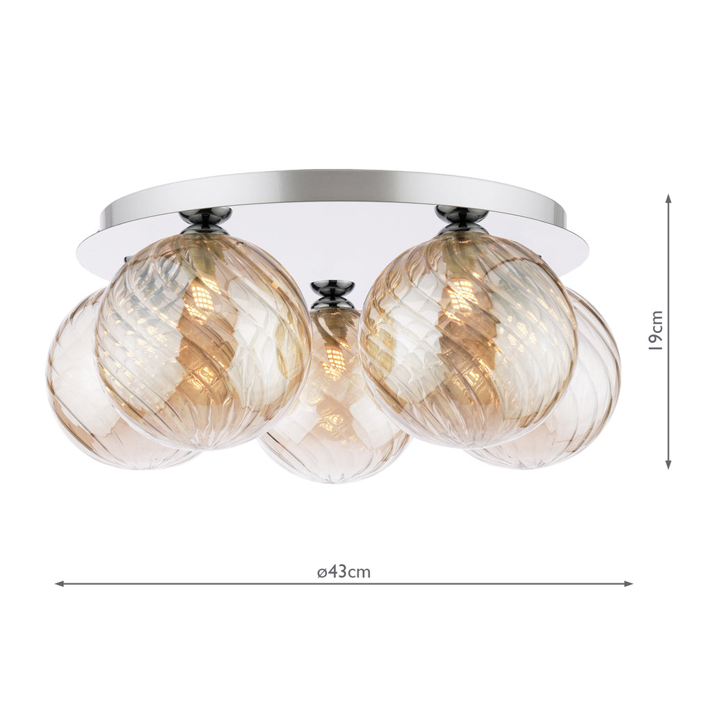FOL5450-26 Foley 5 Light Flush Polished Chrome With Twisted Amber Glass