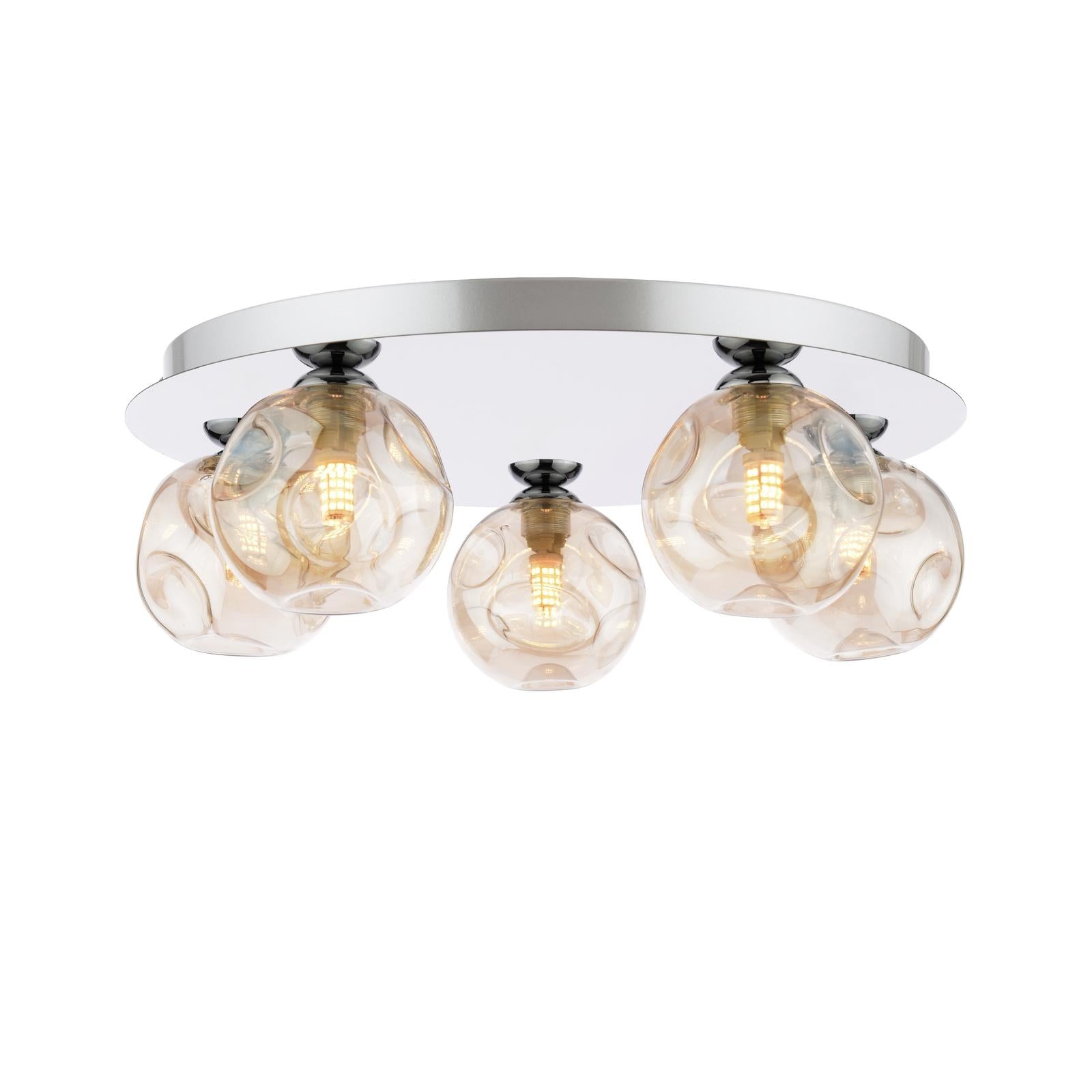 FOL5450-27 Foley 5 Light Flush Polished Chrome With Closed Organic Amber  Glass