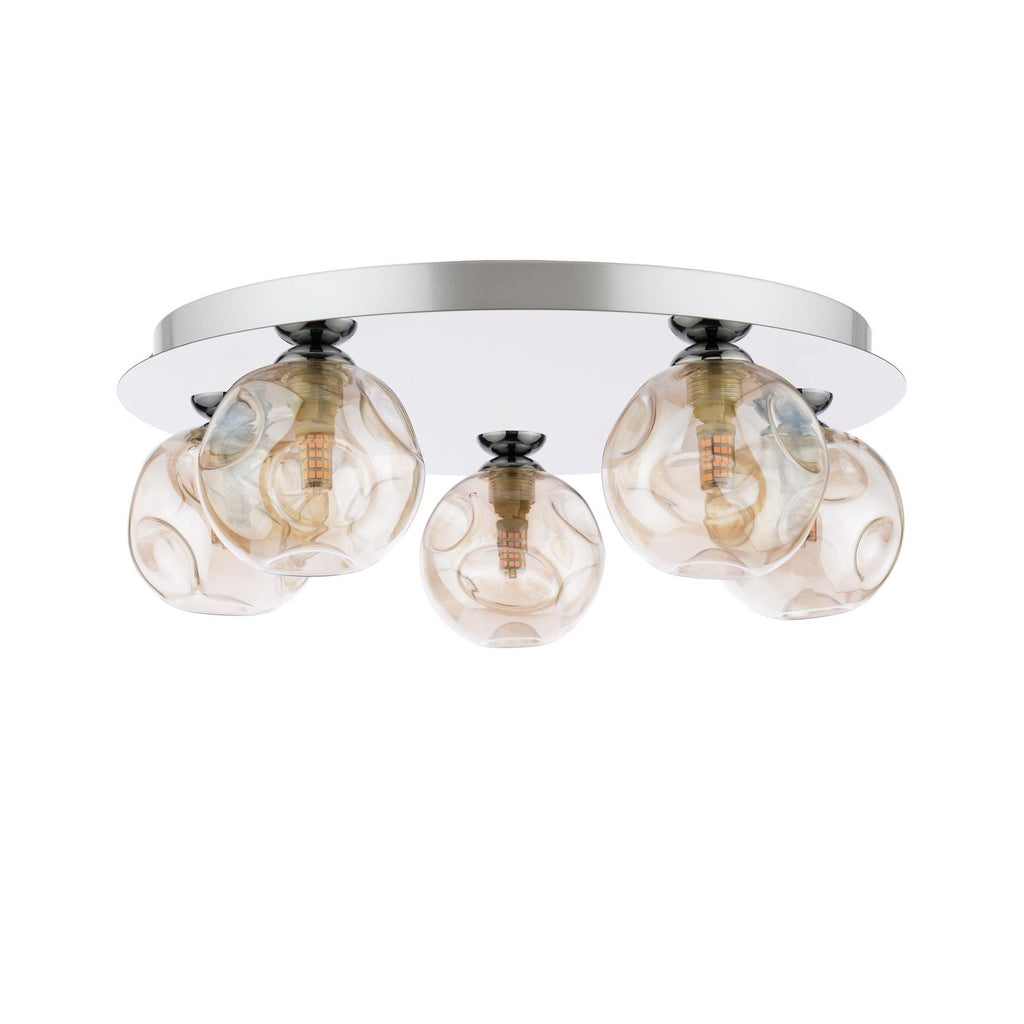 FOL5450-27 Foley 5 Light Flush Polished Chrome With Closed Organic Amber  Glass
