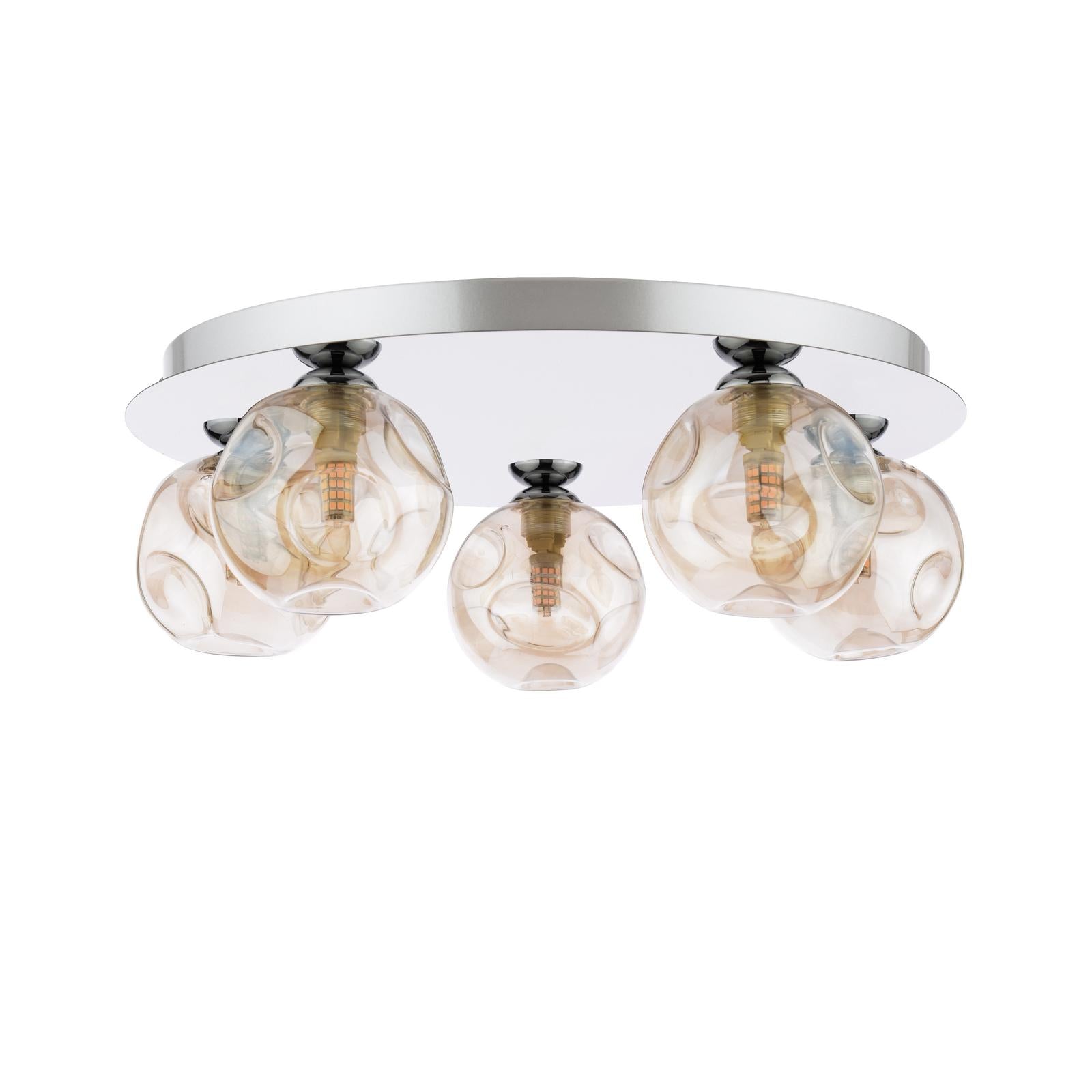 FOL5450-27 Foley 5 Light Flush Polished Chrome With Closed Organic Amber  Glass