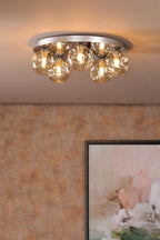 FOL5450-27 Foley 5 Light Flush Polished Chrome With Closed Organic Amber  Glass