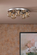FOL5450-27 Foley 5 Light Flush Polished Chrome With Closed Organic Amber  Glass