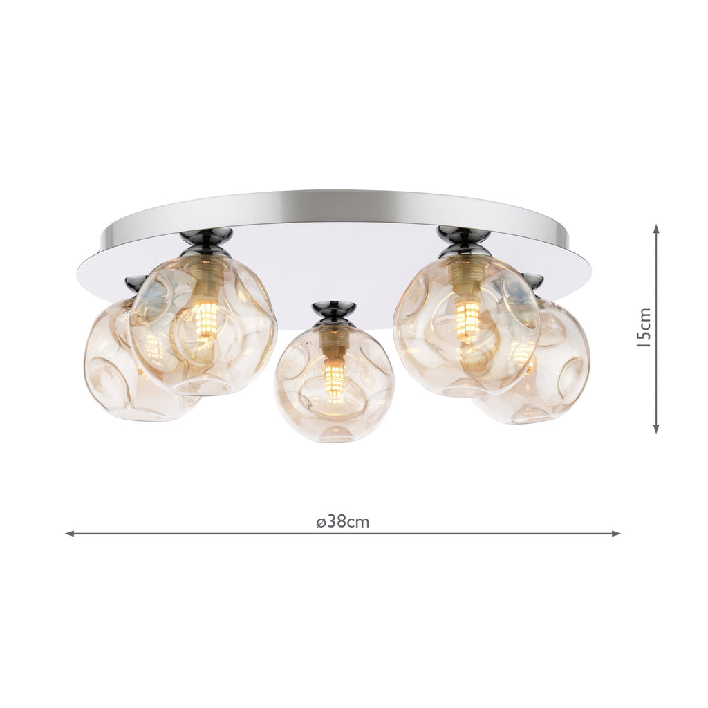 FOL5450-27 Foley 5 Light Flush Polished Chrome With Closed Organic Amber  Glass