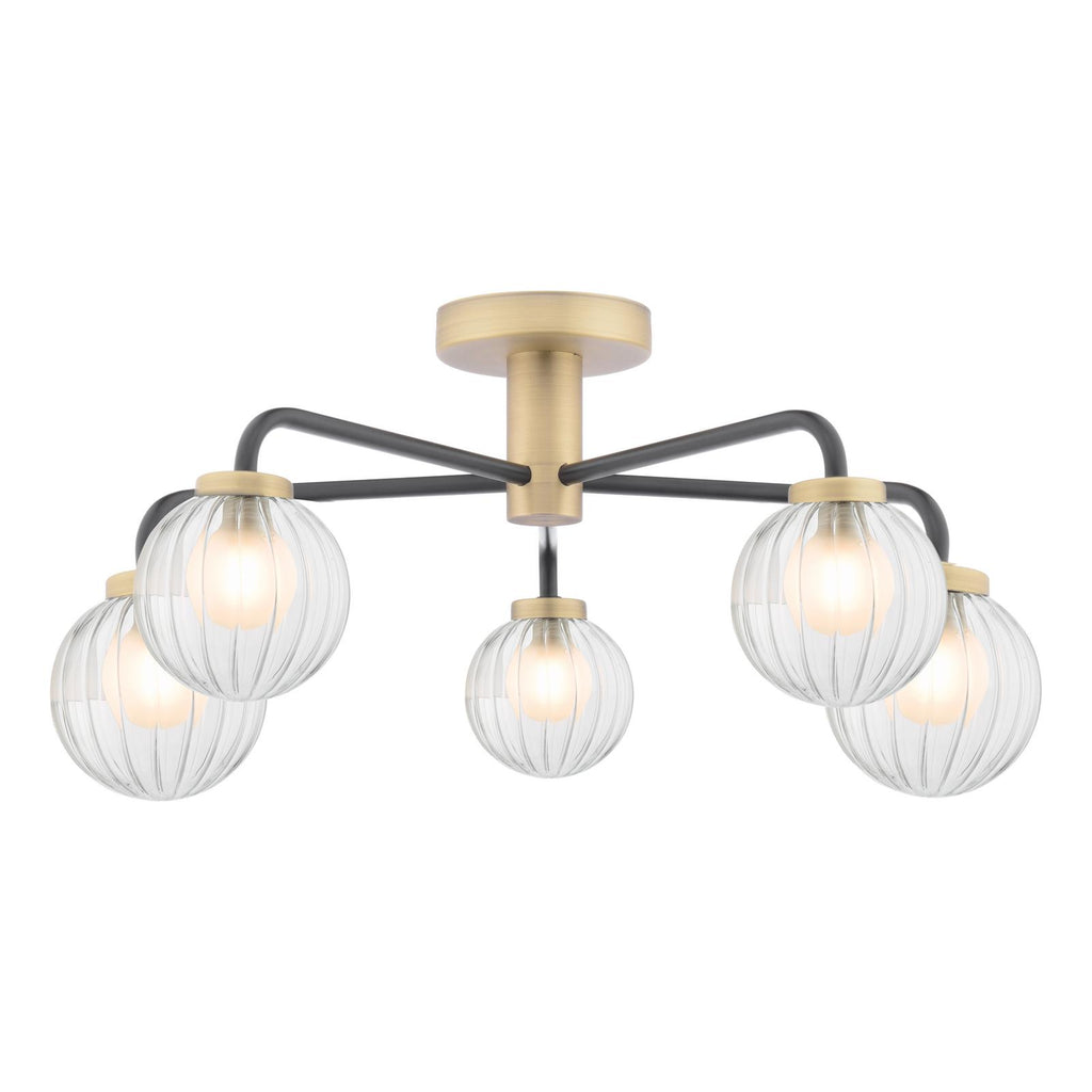 GIB5454 Gibbs 5 Light Semi-Flush Matt Black and Antique Brass