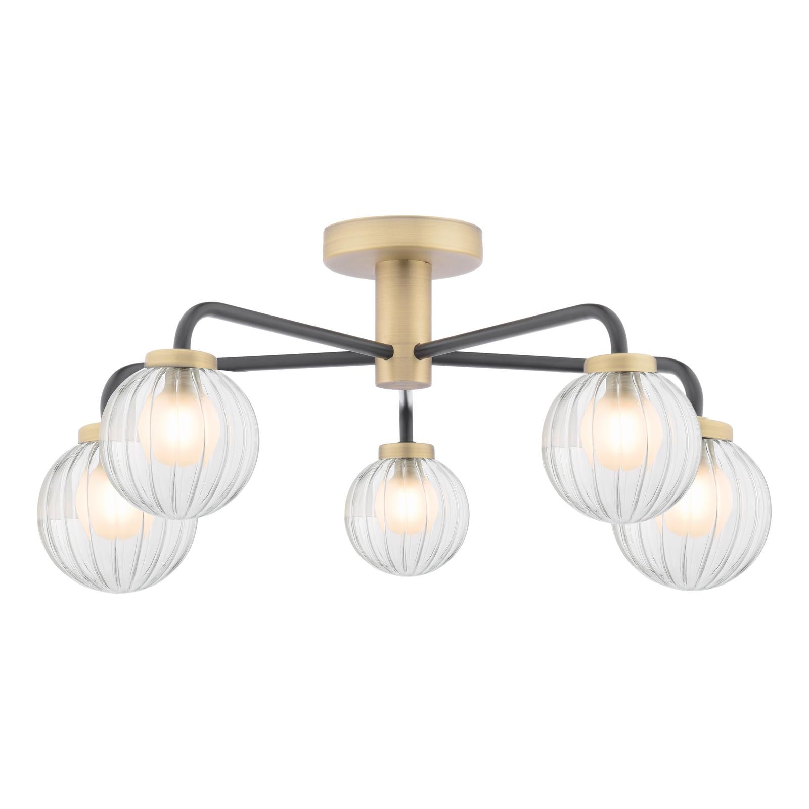 GIB5454 Gibbs 5 Light Semi-Flush Matt Black and Antique Brass