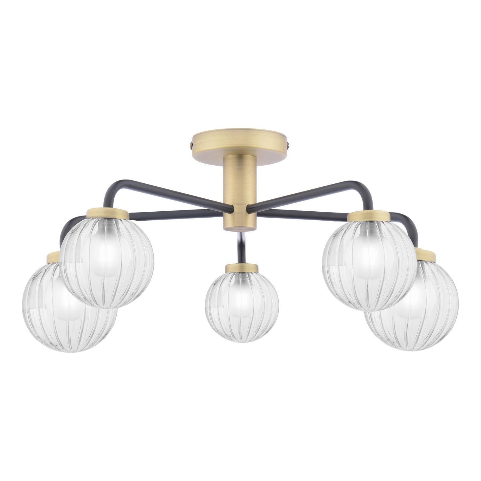GIB5454 Gibbs 5 Light Semi-Flush Matt Black and Antique Brass