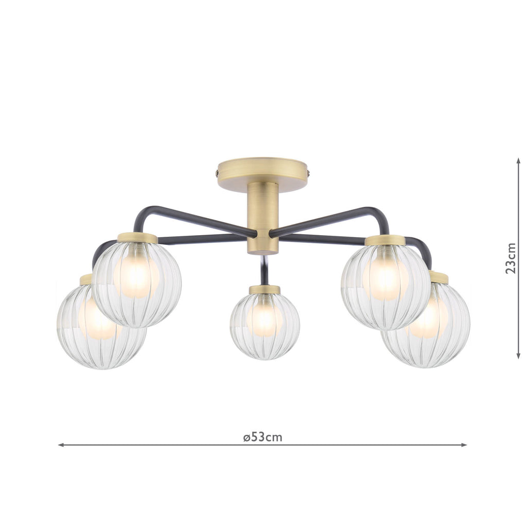 GIB5454 Gibbs 5 Light Semi-Flush Matt Black and Antique Brass