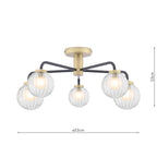 GIB5454 Gibbs 5 Light Semi-Flush Matt Black and Antique Brass