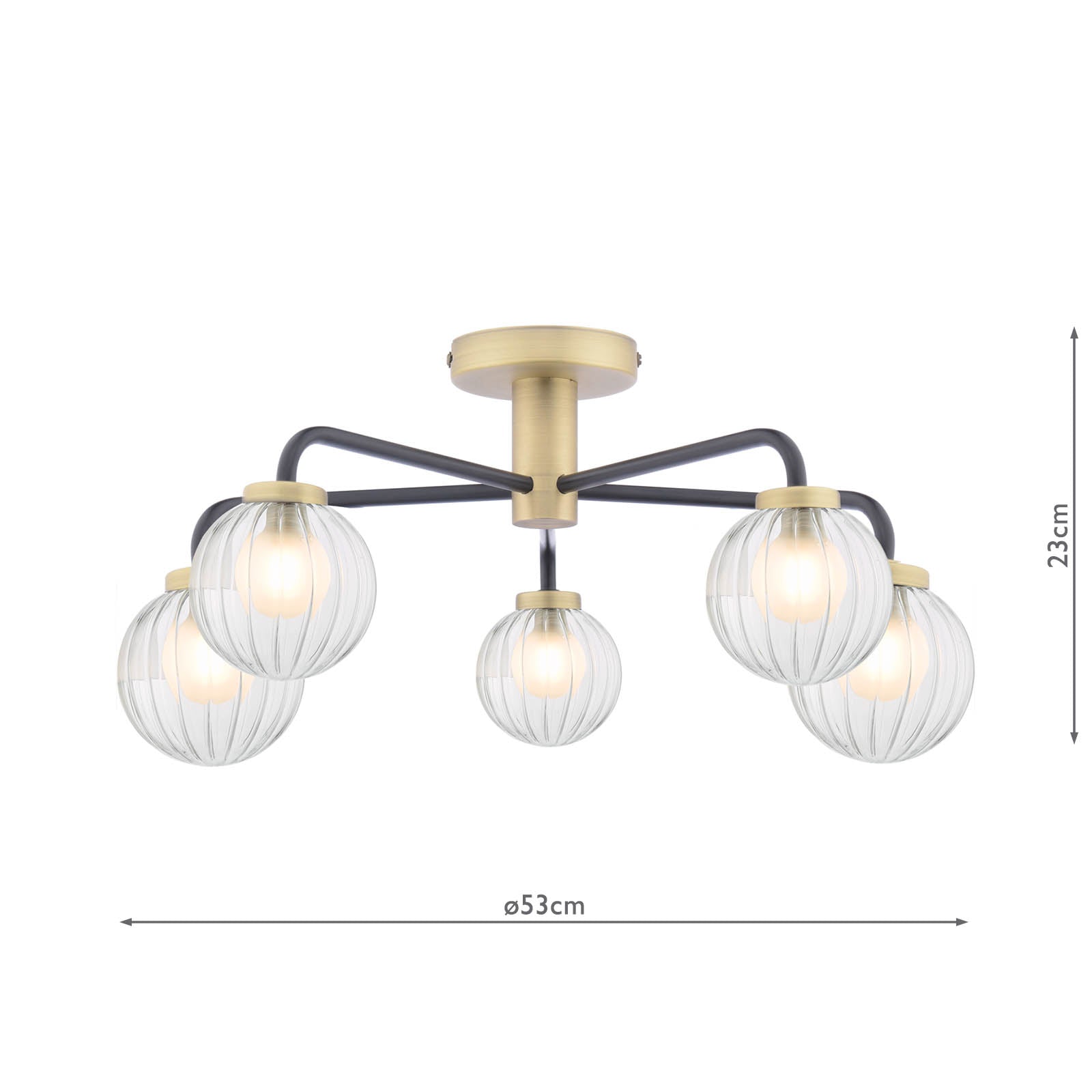 GIB5454 Gibbs 5 Light Semi-Flush Matt Black and Antique Brass