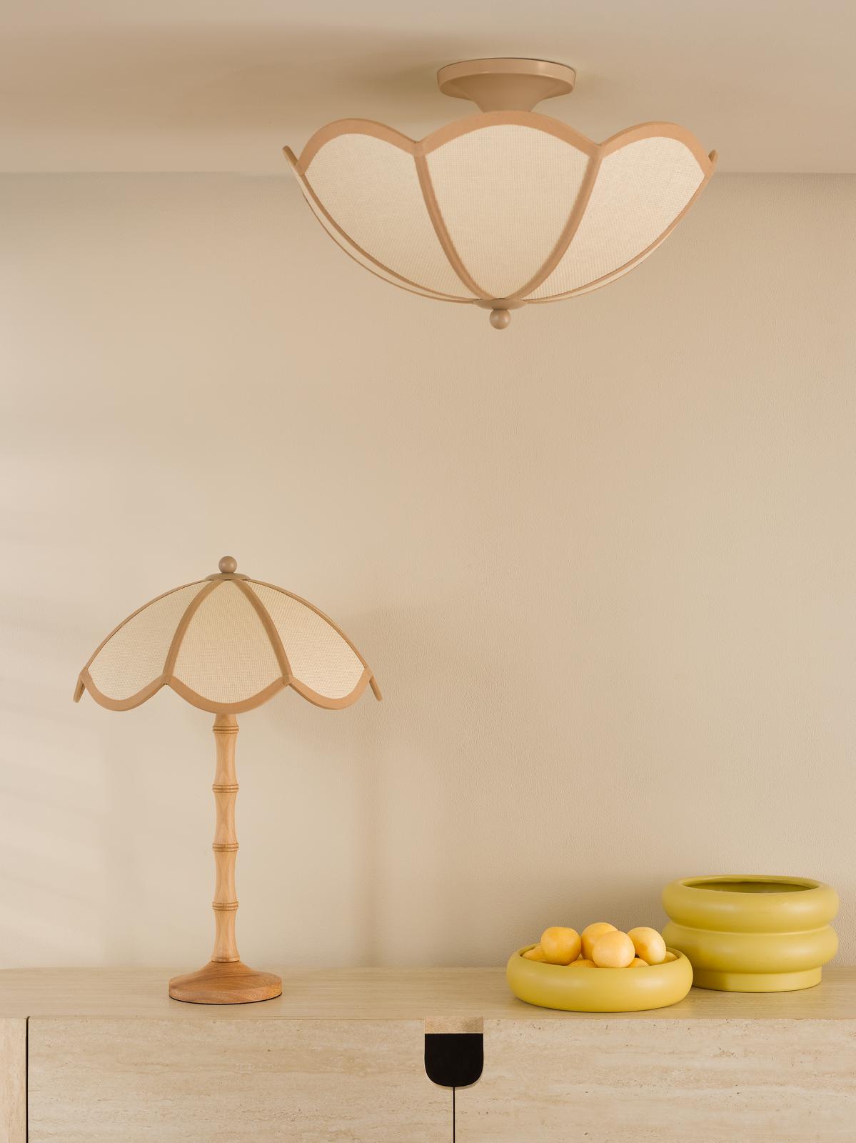 GIU5329 Giuliana 3 Light Semi-Flush Natural Wood and Satin Taupe