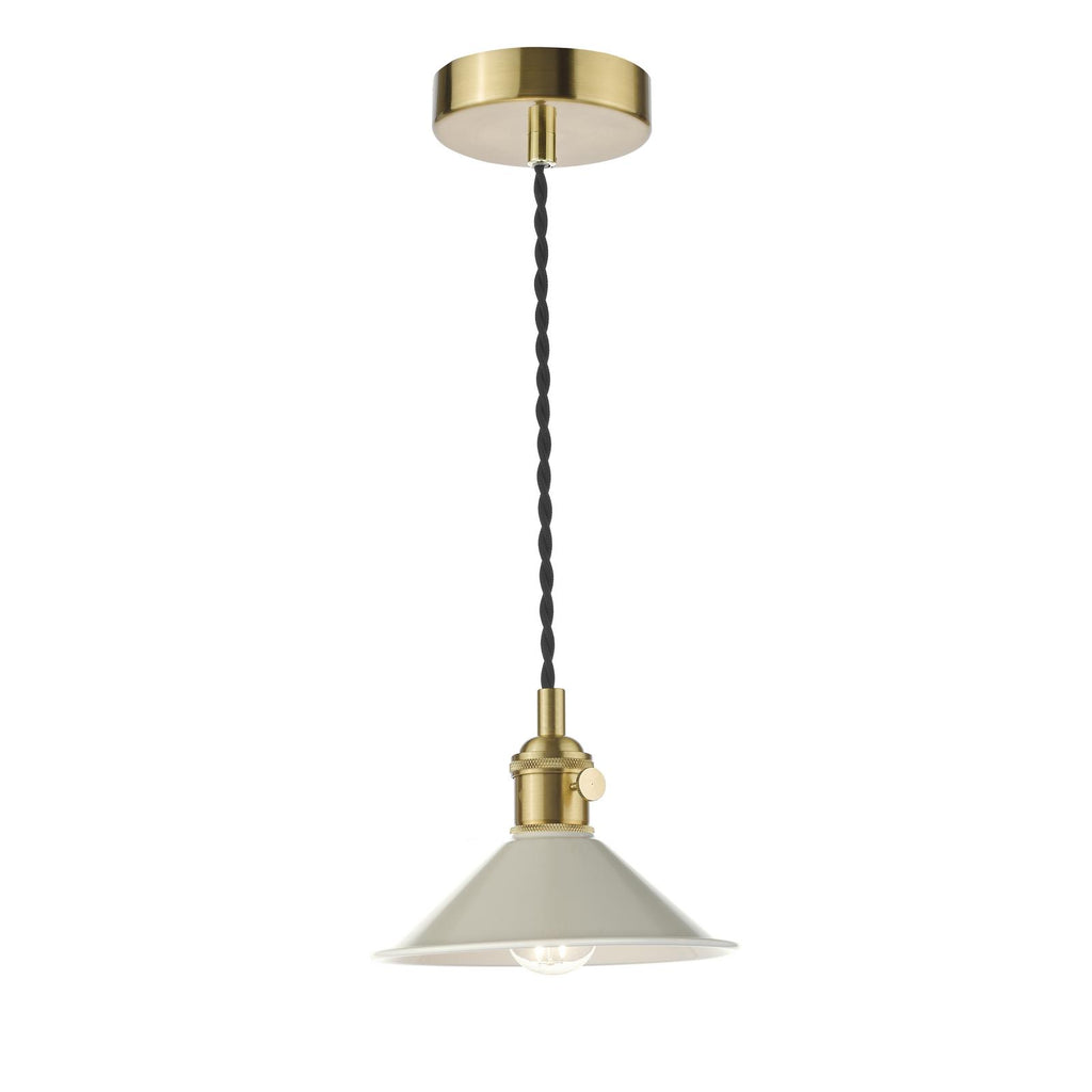HAD0140-06 Hadano Pendant Natural Brass and Matt Cashmere/Taupe Metal Shade 18cm