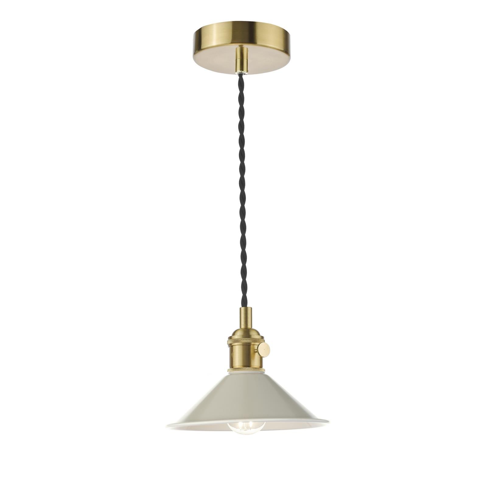 HAD0140-06 Hadano Pendant Natural Brass and Matt Cashmere/Taupe Metal Shade 18cm
