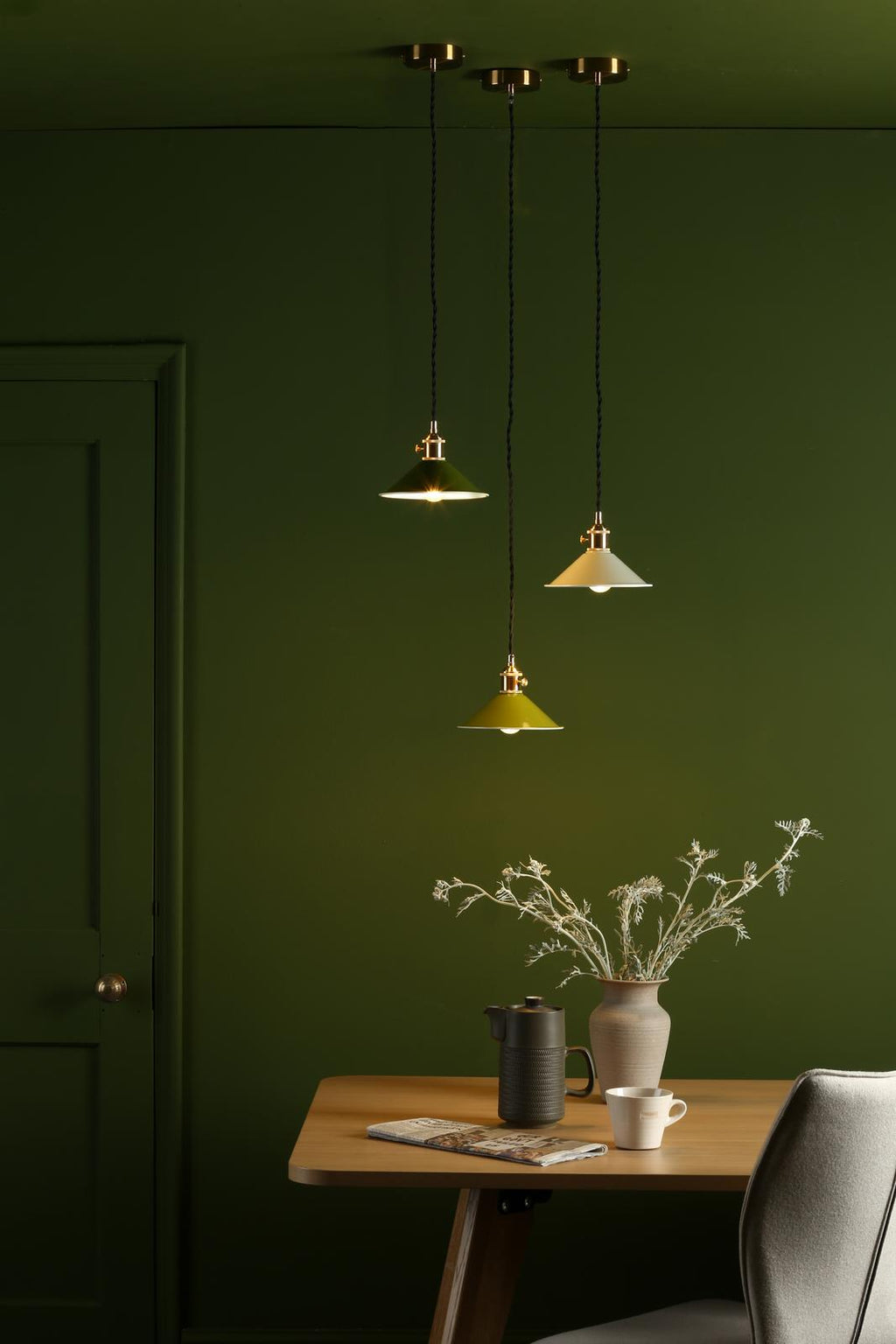 HAD0140-06 Hadano Pendant Natural Brass and Matt Cashmere/Taupe Metal Shade 18cm