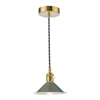 HAD0140-07 Hadano Pendant Natural Brass and Gloss Green Metal Shade 18cm