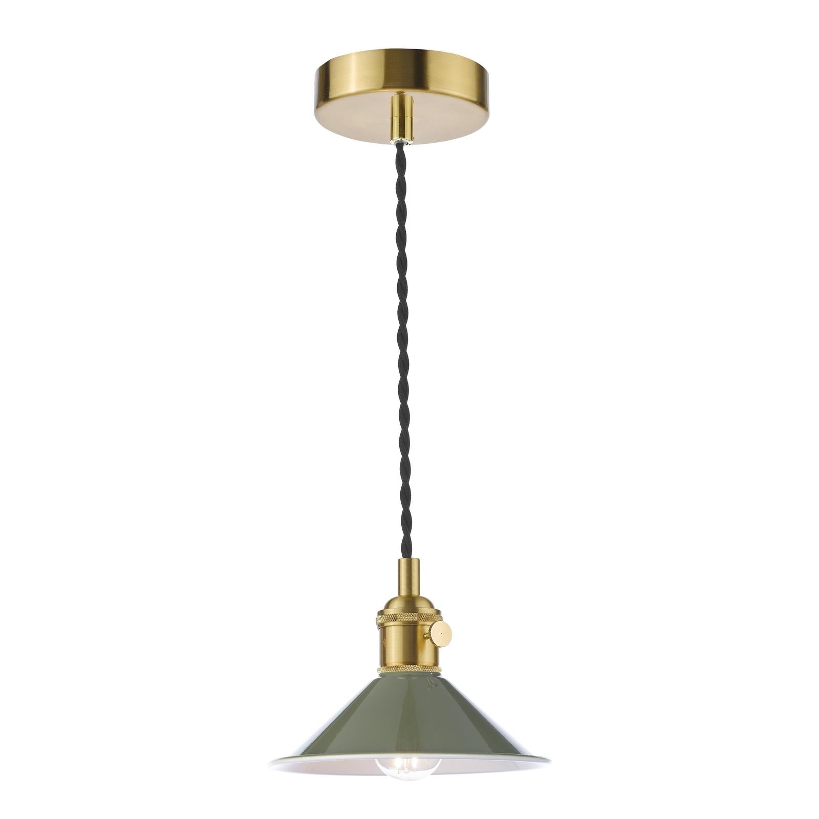 HAD0140-07 Hadano Pendant Natural Brass and Gloss Green Metal Shade 18cm