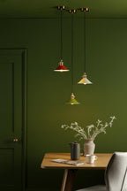 HAD0140-07 Hadano Pendant Natural Brass and Gloss Green Metal Shade 18cm