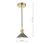 HAD0140-07 Hadano Pendant Natural Brass and Gloss Green Metal Shade 18cm