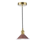 HAD0140-08 Hadano Pendant Natural Brass and Gloss Red/Umber Metal Shade 18cm