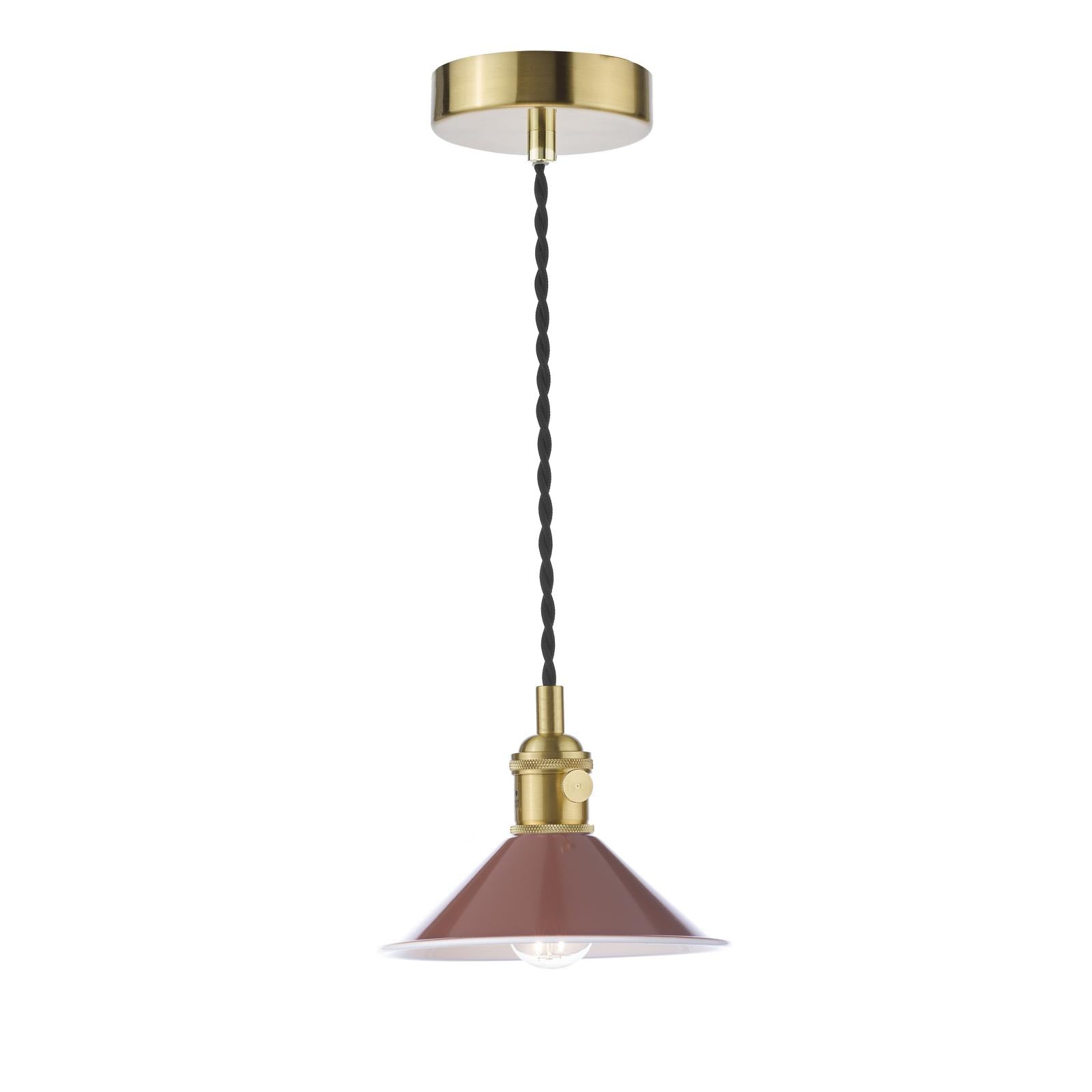 HAD0140-08 Hadano Pendant Natural Brass and Gloss Red/Umber Metal Shade 18cm