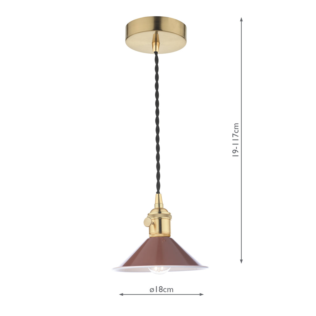 HAD0140-08 Hadano Pendant Natural Brass and Gloss Red/Umber Metal Shade 18cm