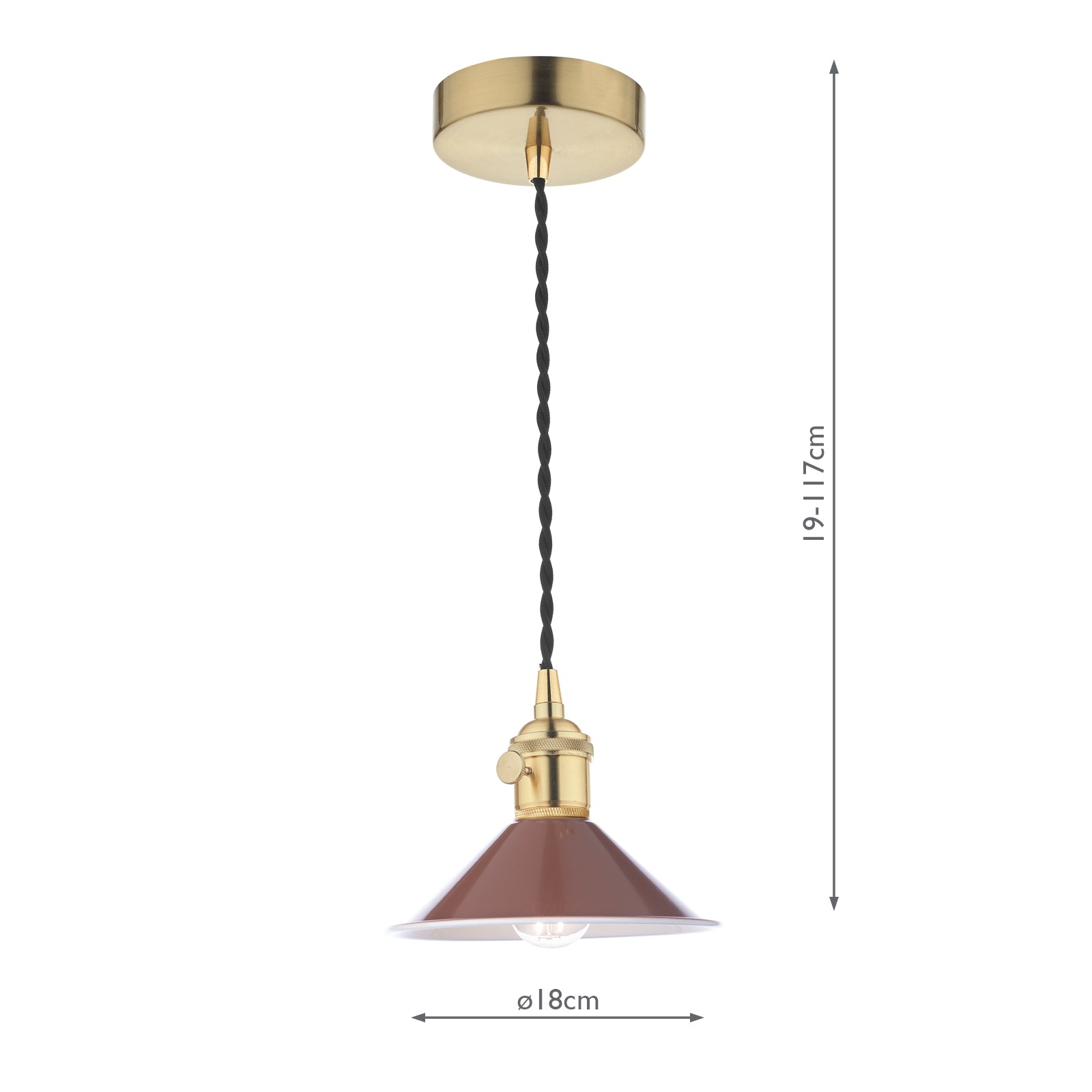 HAD0140-08 Hadano Pendant Natural Brass and Gloss Red/Umber Metal Shade 18cm