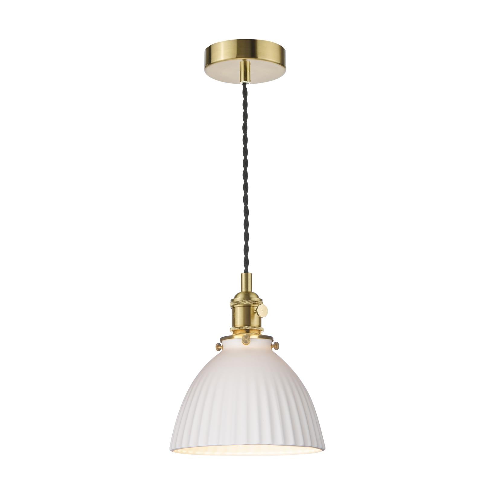 HAD0140-09 Hadano Pendant Natural Brass and White Domed Ceramic Shade