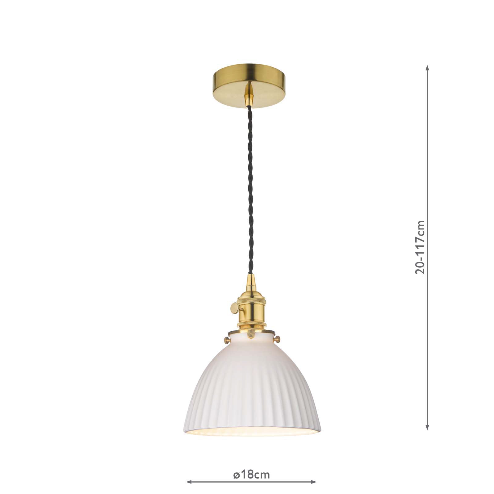 HAD0140-09 Hadano Pendant Natural Brass and White Domed Ceramic Shade