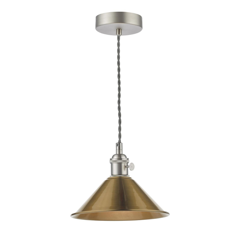 HAD0161-01 Hadano Pendant Antique Chrome and Aged Brass Metal Shade 18cm